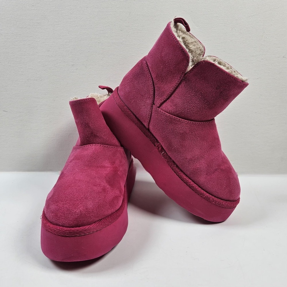 Harper Canyon Platform Boots Girls 13M Pink Suede Faux Shearling Cozy Barbiecore